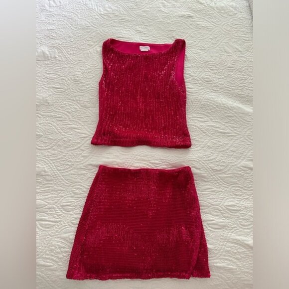 Brand New Lovers + Friends Matching Sequin Hot Pink Set - Picture 1 of 12